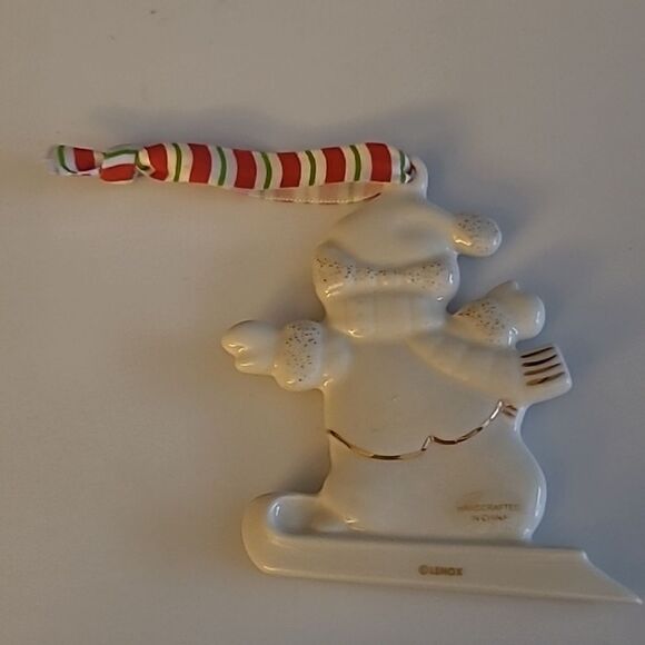 Lenox  Snowman Ornament with Striped Bow - Picture 2 of 3
